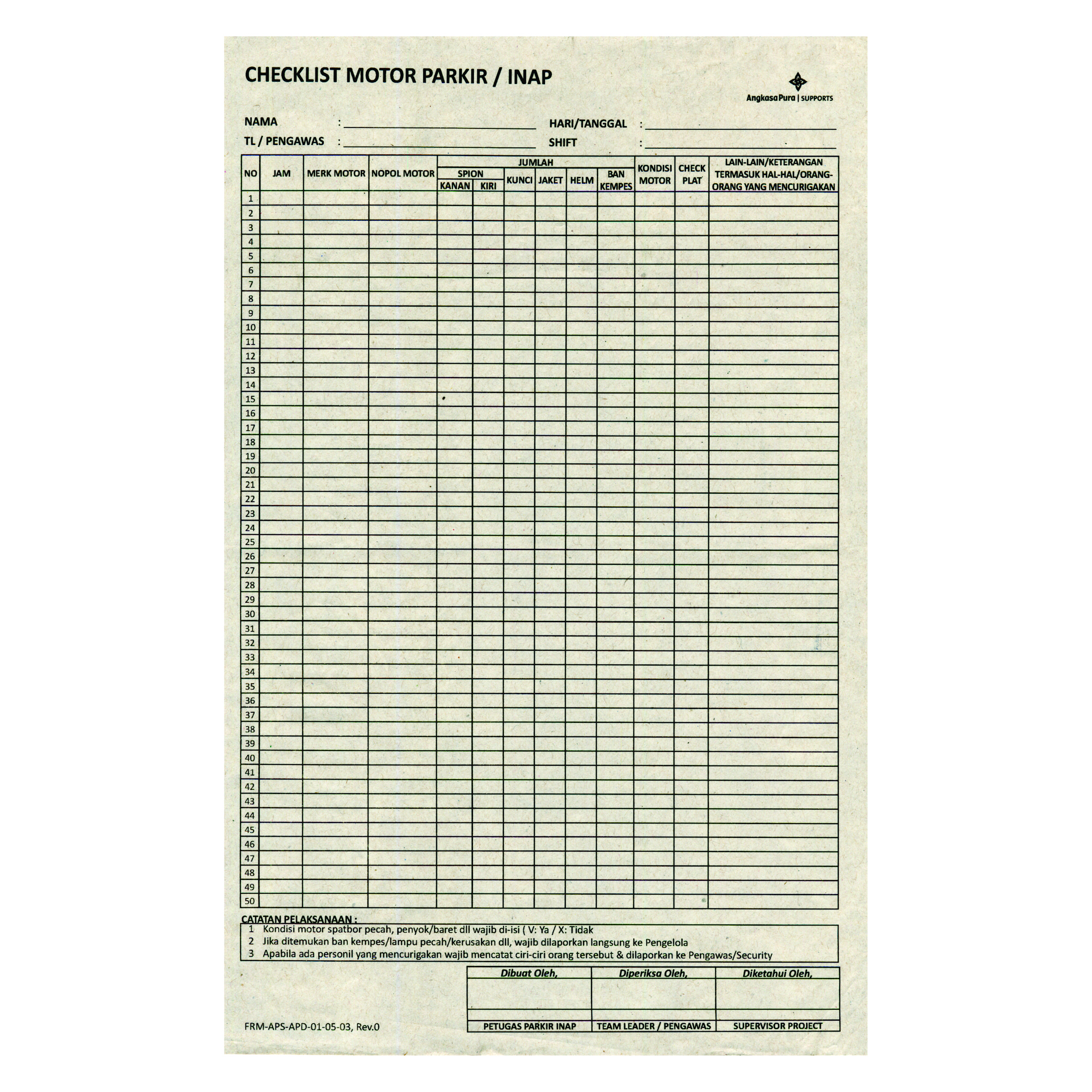 CHECKLIST MOTOR PARKIR