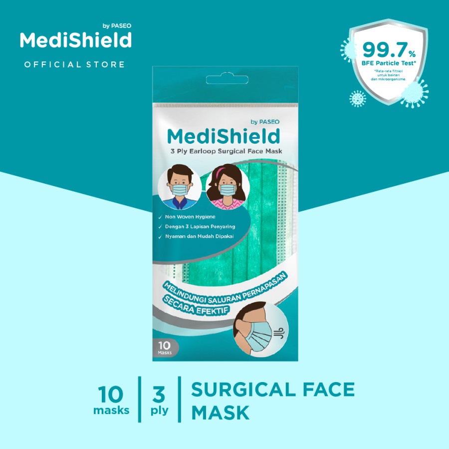 Medishield By Paseo Masker Plastic Earloop 10's 