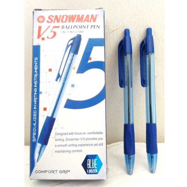 Bolpen Snowman V5 Biru. (1 box = 12 pcs)