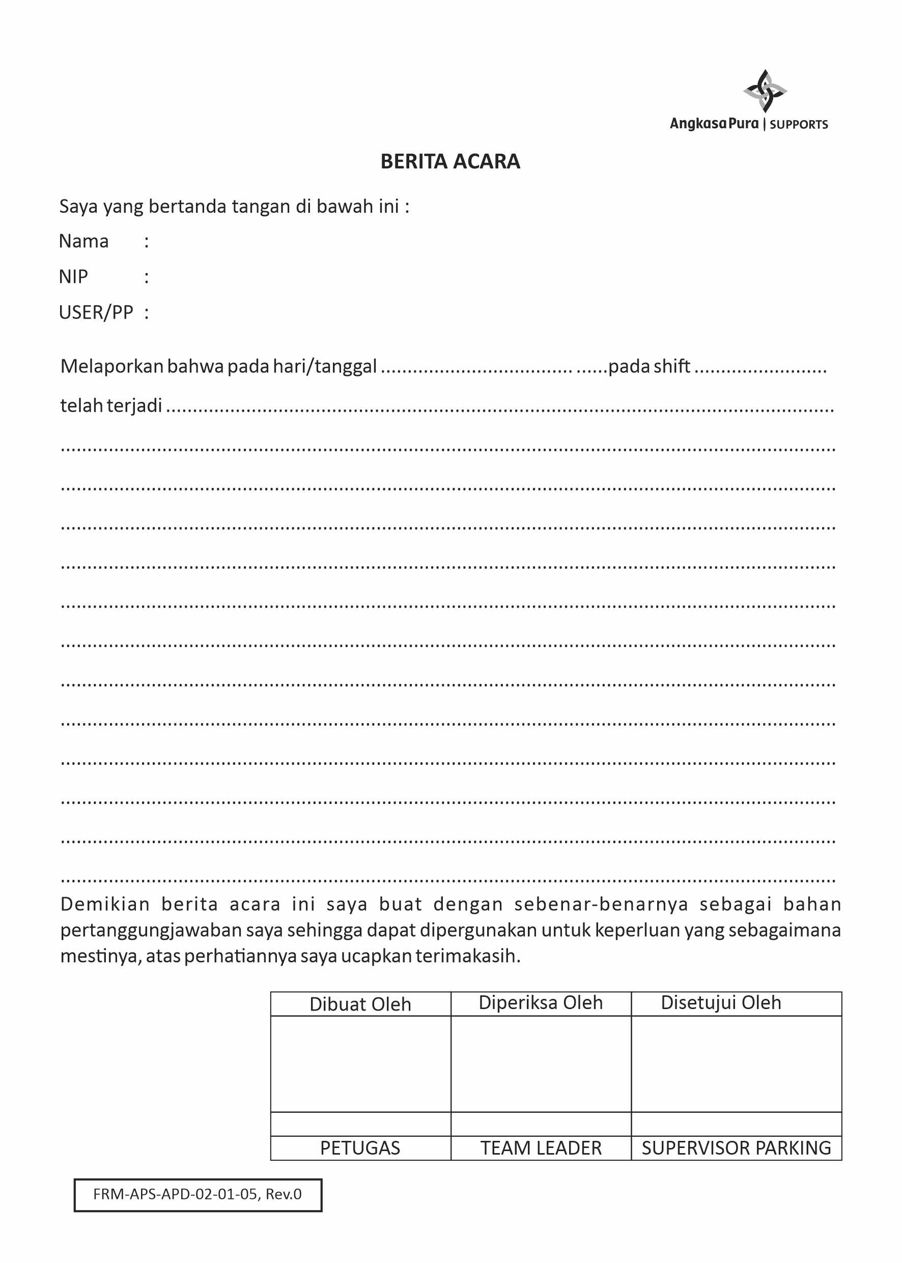 Form Berita Acara